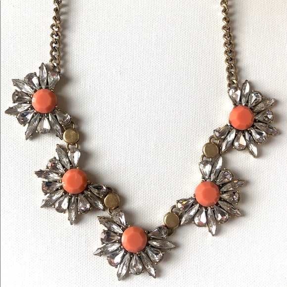 J. Crew Statement Necklace Orange with Crystals - Picture 2 of 3